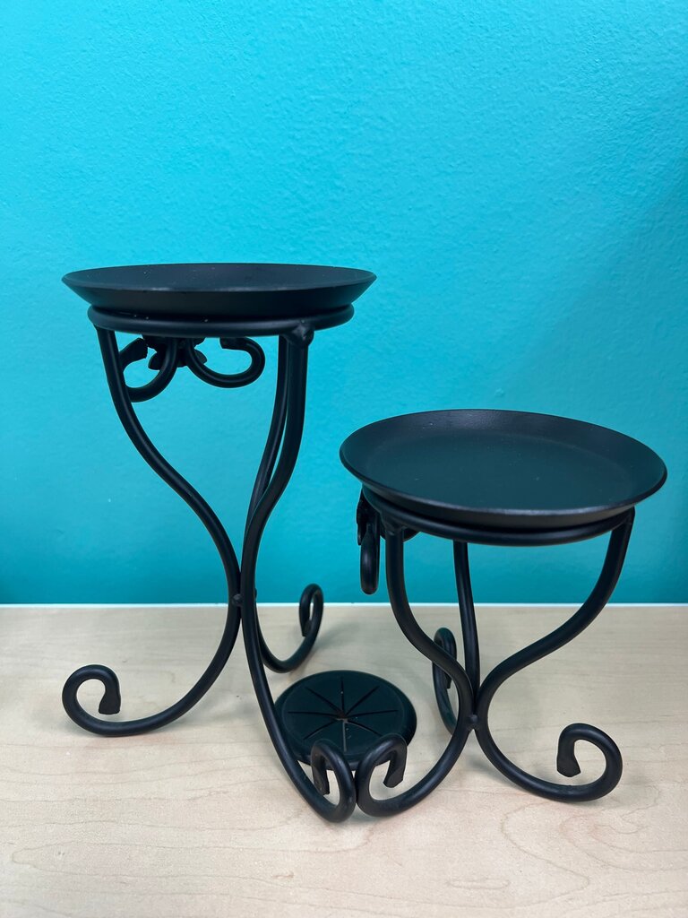 Longaberger Black Metal Scroll Pillar Candle Holders Set of 2