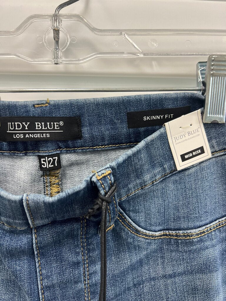 Judy Blue Pull On Skinny Jeans Distressed Mid Rise 5/27 NWT