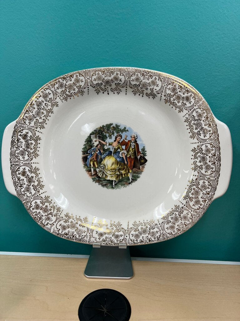 Sebring Pottery Chantilly Colonial Couple 22K Gold Cake Plate
