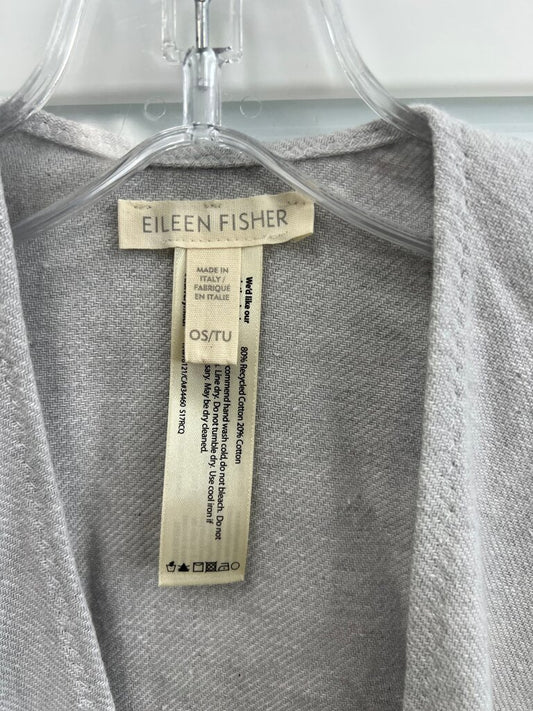 Eileen Fisher Gray Blue Colorblock Fringe Wrap Poncho Italy OS
