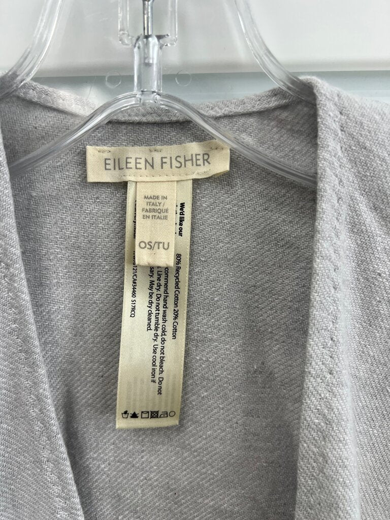 Eileen Fisher Gray Blue Colorblock Fringe Wrap Poncho Italy OS