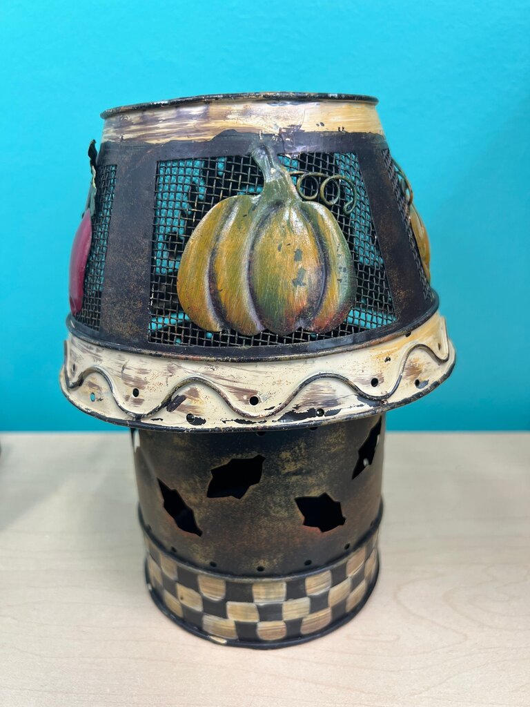 Primitive Tole Painted Pumpkin Apple Jar Candle Shade Topper Base