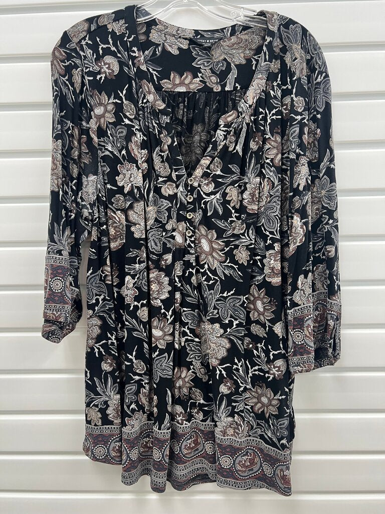 Lucky Brand Black Boho Floral Print Peasant Tunic Top