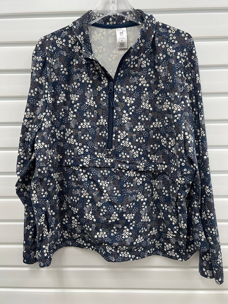 Navy Floral Half Zip Travel Pullover Anorak