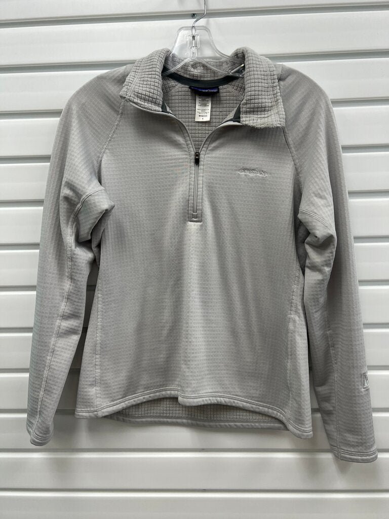 Patagonia R1 Quarter Zip Grid Fleece Pullover Light Gray Womens