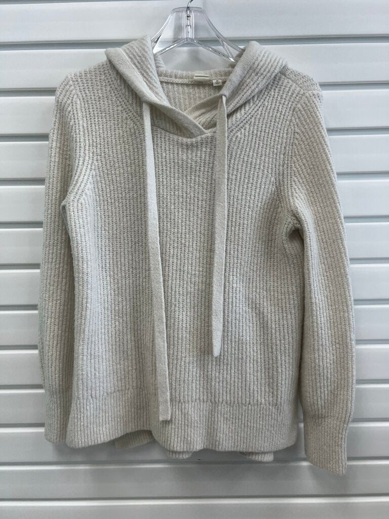 GAP Cream Fuzzy Rib Knit Hooded Sweater Hoodie Drawstring XS