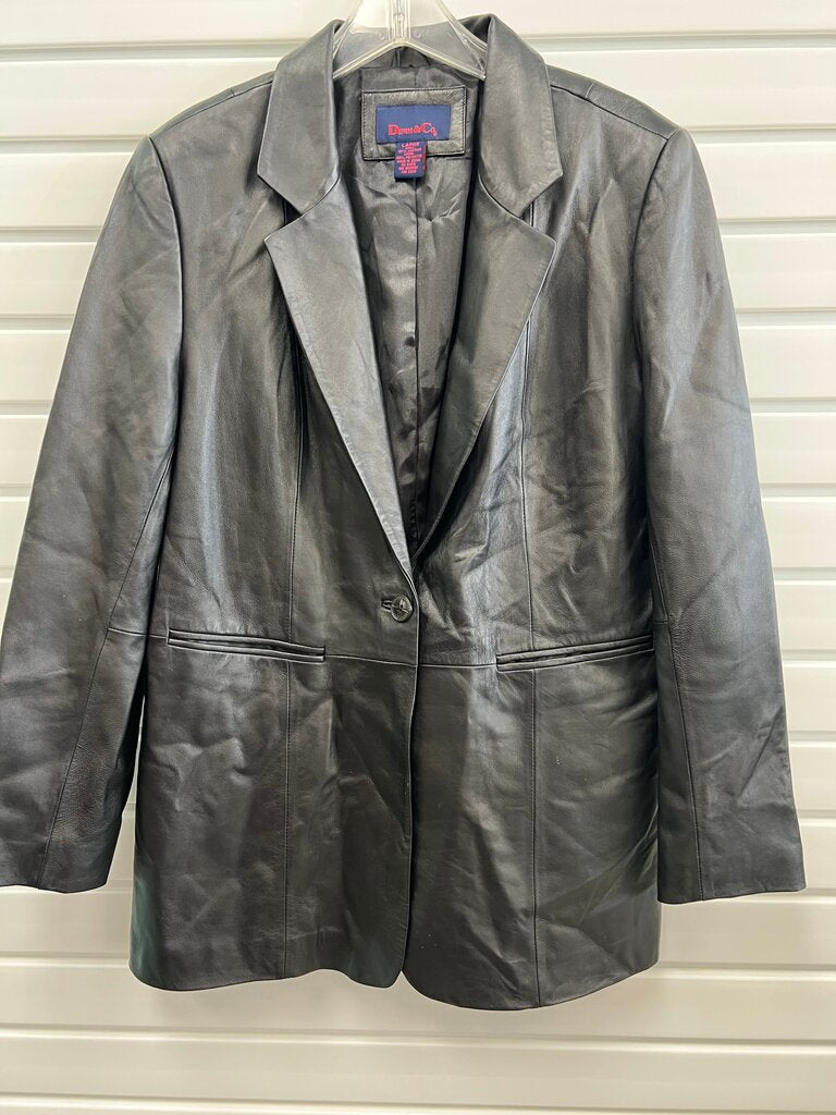 Black Leather Denim and Co Black Genuine Leather Blazer Jacket L