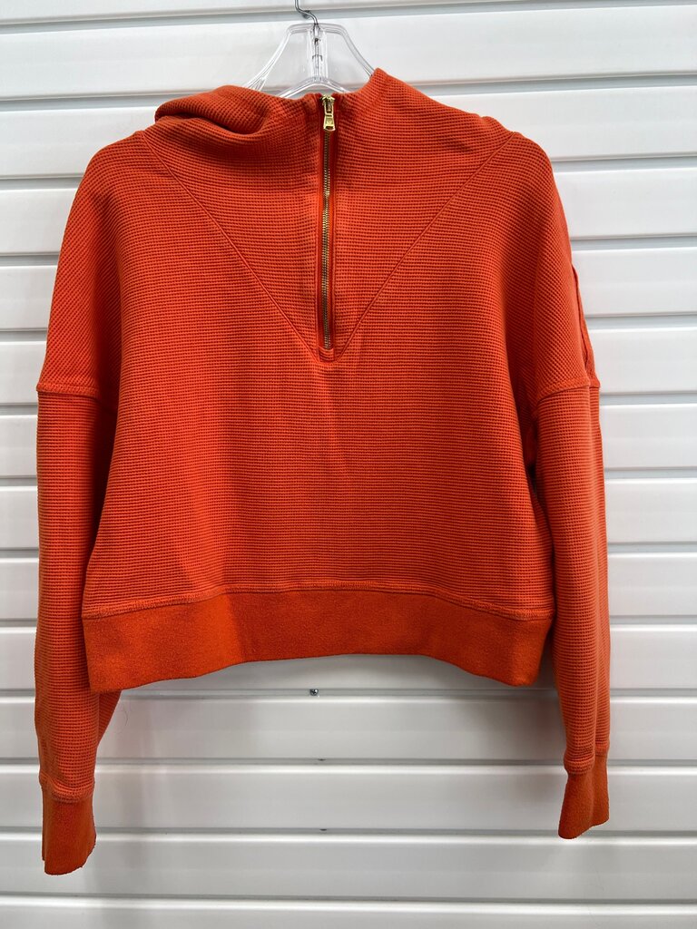 Fabletics Burnt Orange Waffle Knit Cropped Half Zip Hoodie