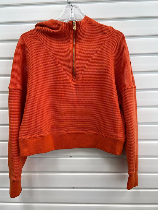Fabletics Burnt Orange Waffle Knit Cropped Half Zip Hoodie