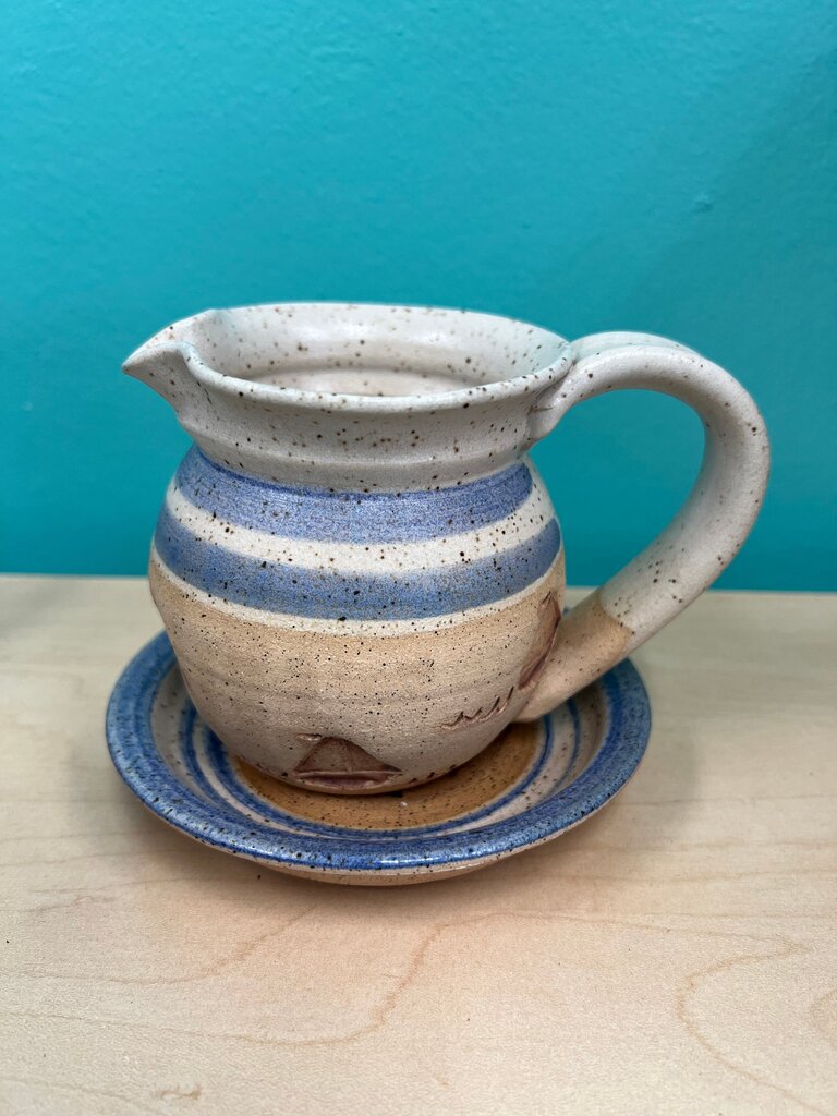 Annapolis Pottery Hand Thrown Sailboat Creamer Pitcher and Saucer