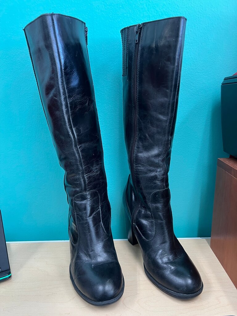 BOC Born Concepts Black Leather Tall Riding Boots Block Heel Size 7