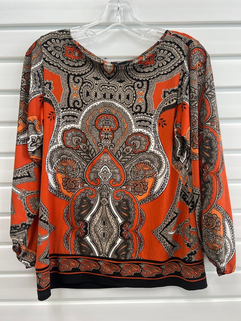 Alfani Petite Orange Paisley Scarf Print Blouson Top