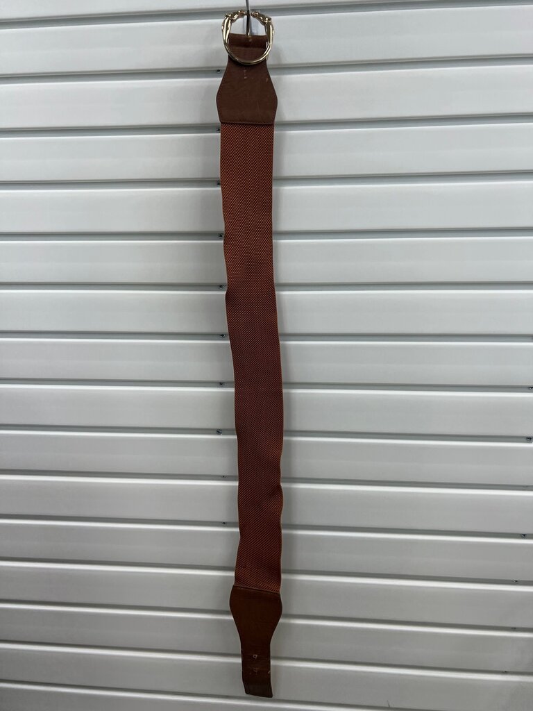 Cognac Brown Wide Stretch Cinch Belt Gold Horse Head Buckle