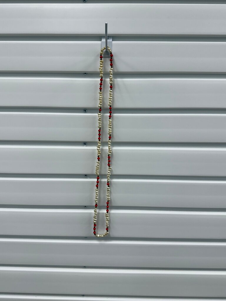 Beaded Necklace with Red and White Accents
