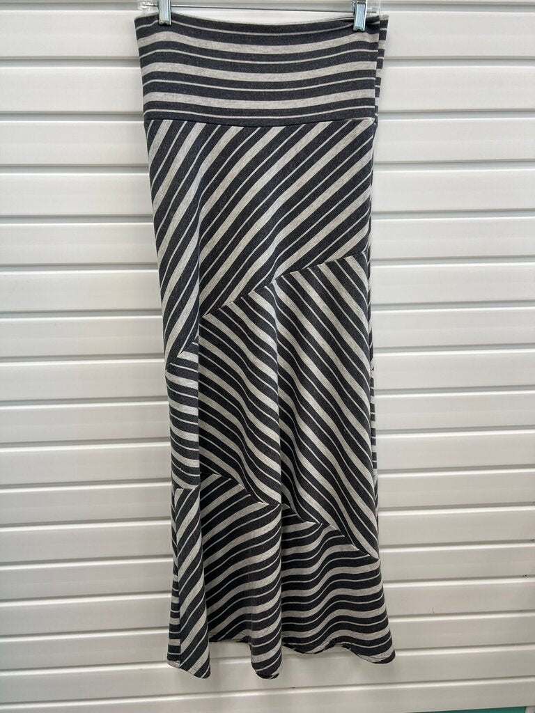 Charcoal Gray Chevron Stripe Jersey Foldover Waist Maxi Skirt