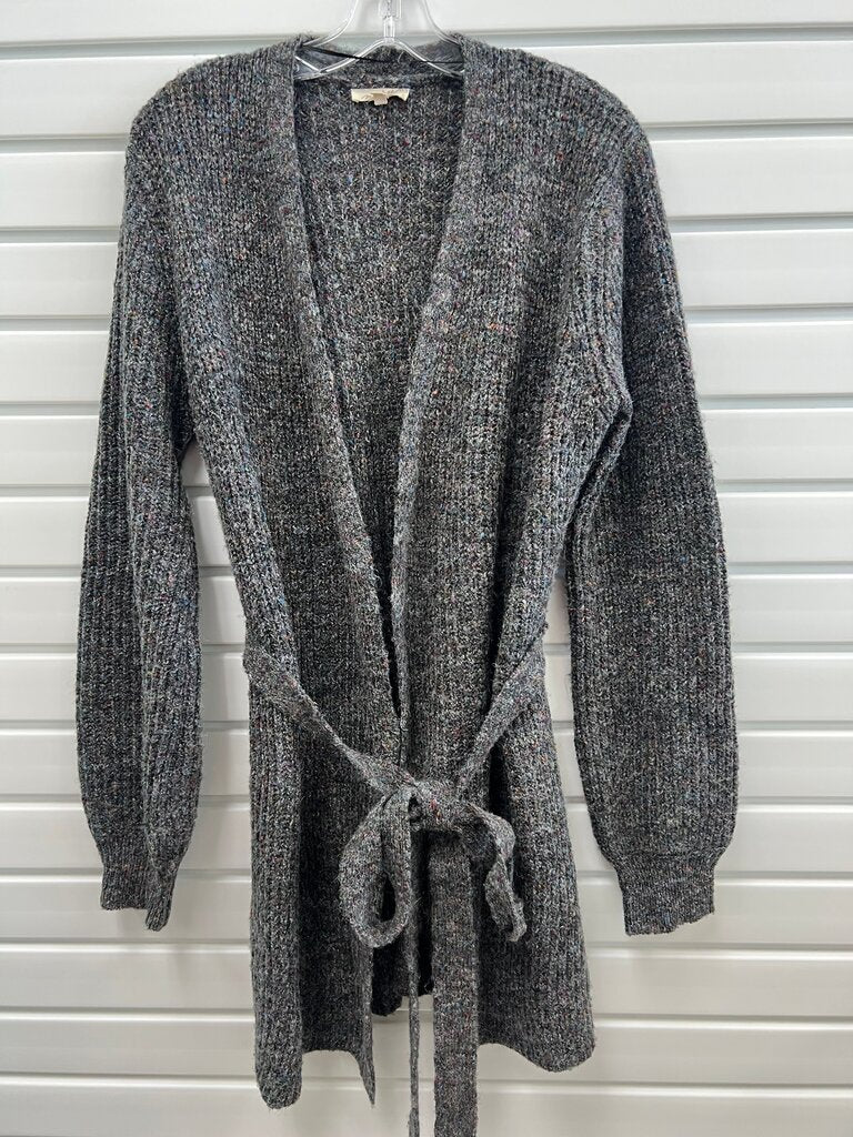 Mystree Charcoal Confetti Fleck Belted Long Cardigan Size L