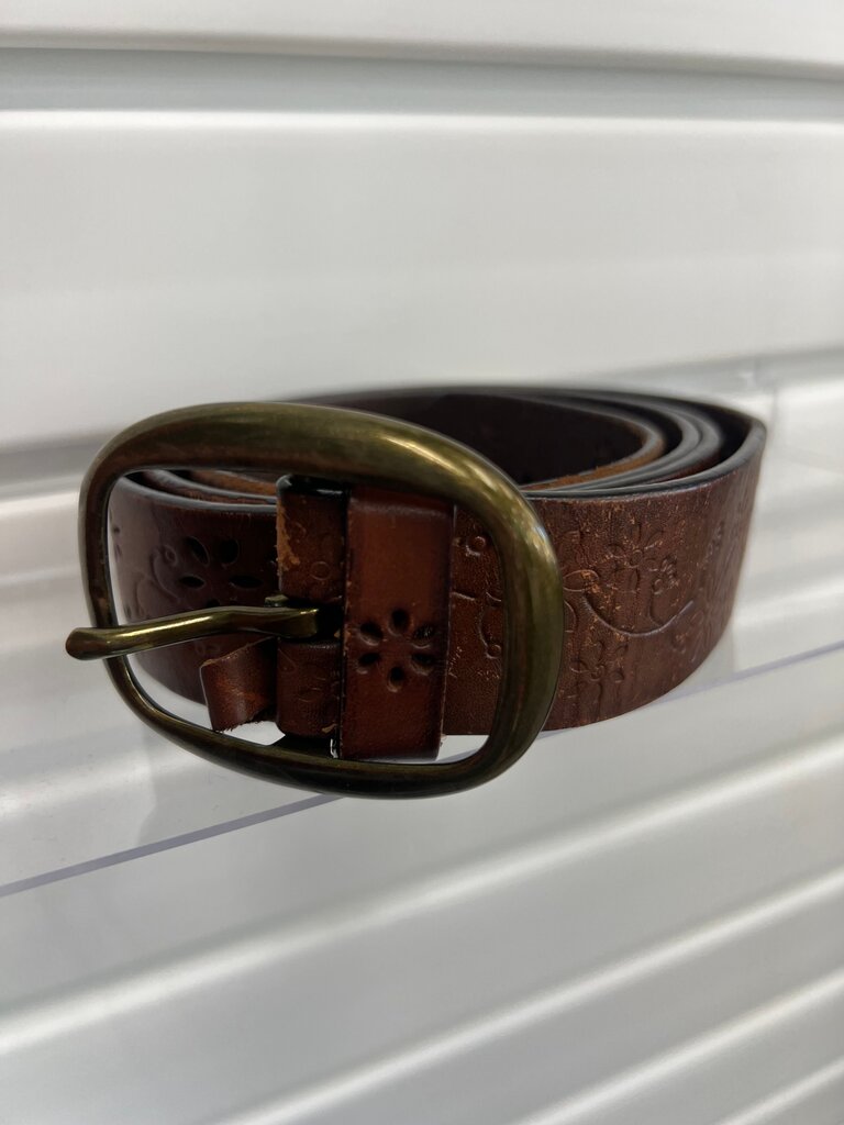 Vintage Brown Leather Belt with Brass Buckle