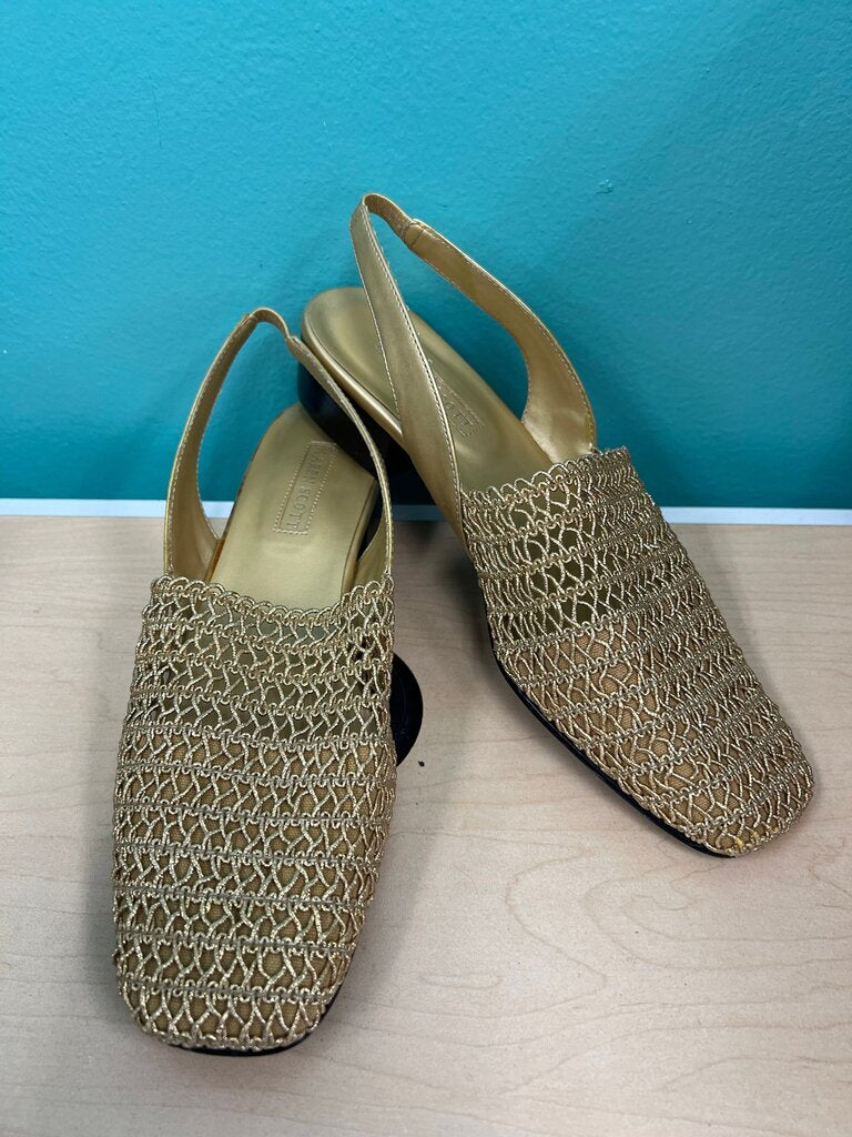 Karen Scott Gold Woven Lattice Square Toe Slingback Low Heel Shoes 8