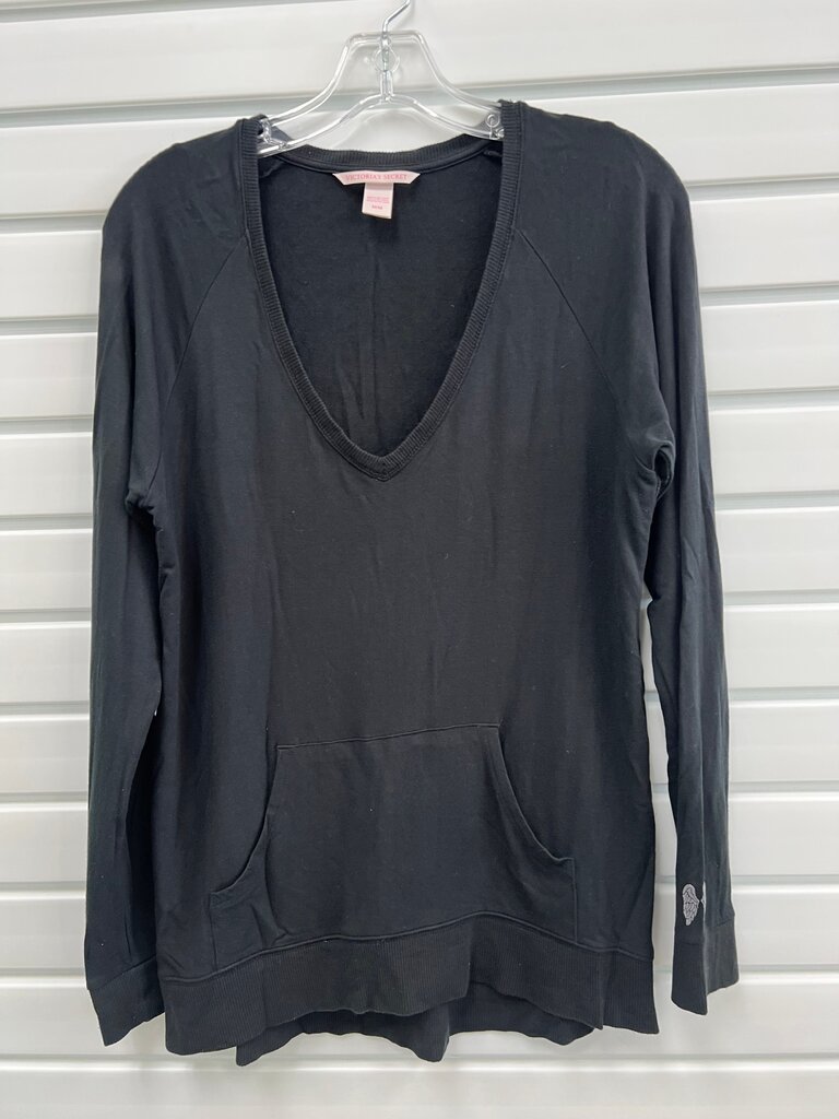 Victorias Secret Black Deep V Lounge Pullover Angel Wings Size M
