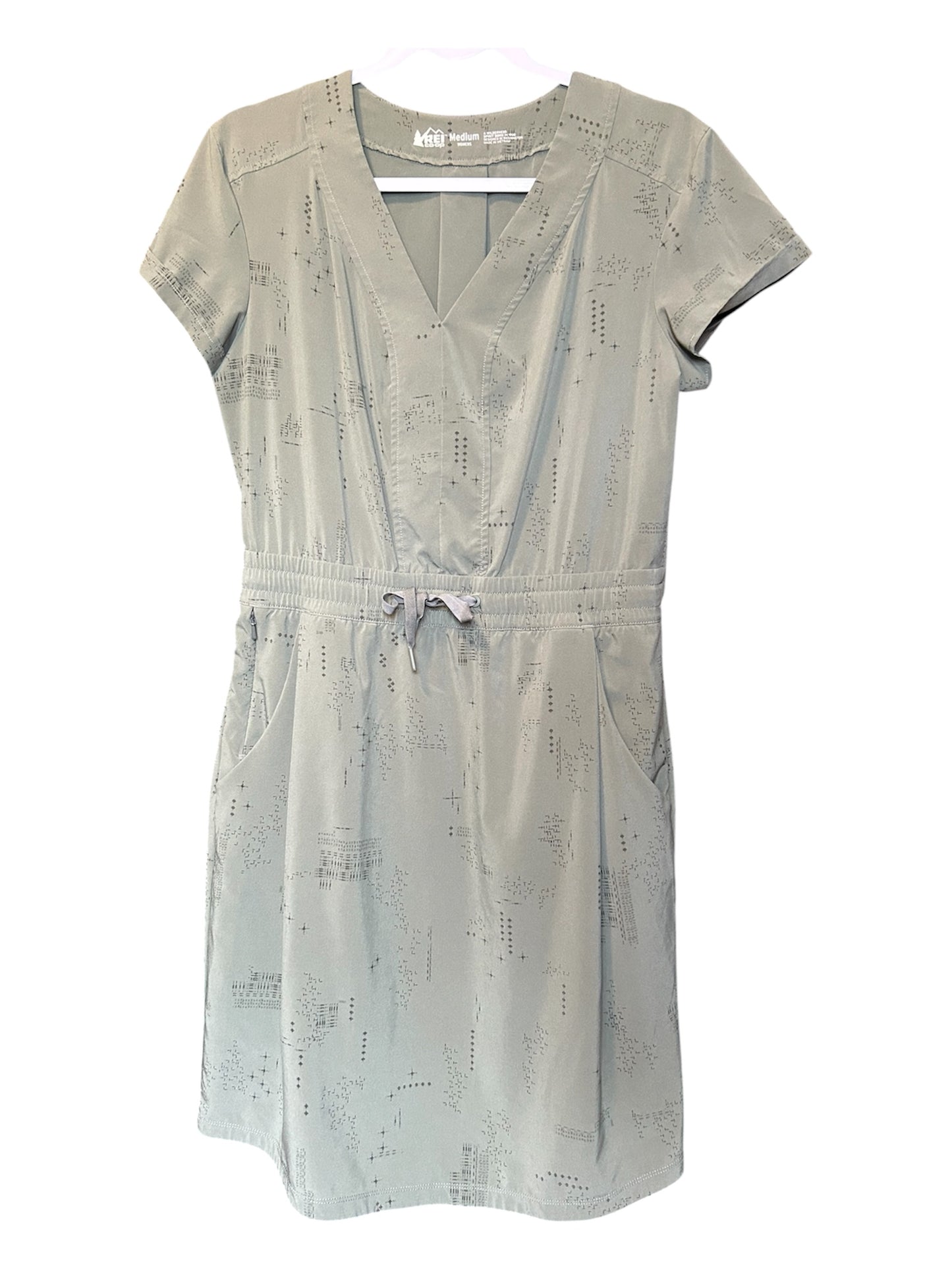 REI Co-op Women's Medium Sage Green V-Neck Dress with Pockets - Image 1