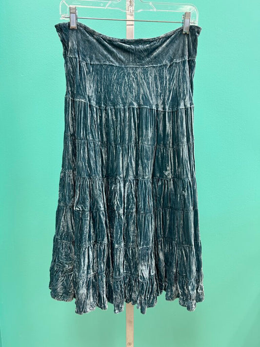 blue crushed velvet tiered maxi skirt