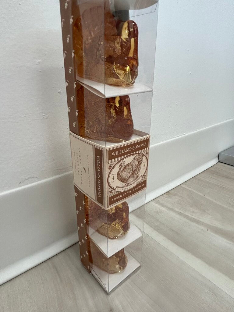 Amber Glass Turkey Taper Holders, Set of 4 — New in Box