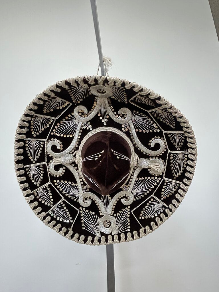 Authentic Mexican Charro Sombrero, Black Velvet with Silver Embroidery
