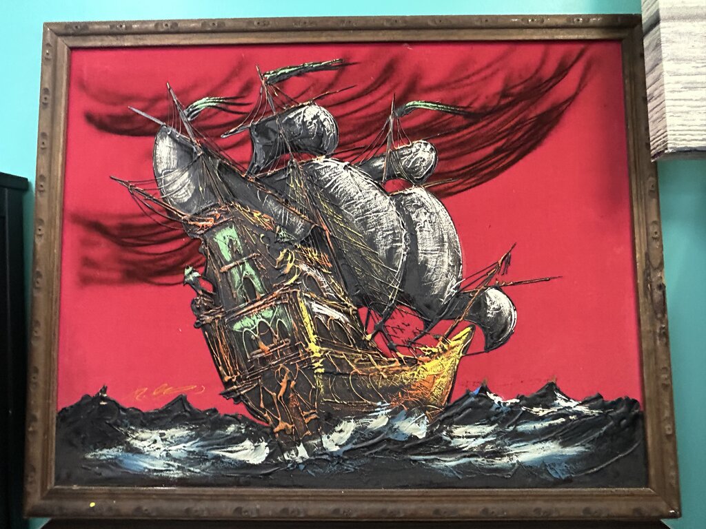 Original Ship in Storm Oil Painting, Signed