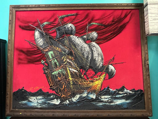 Original Ship in Storm Oil Painting, Signed