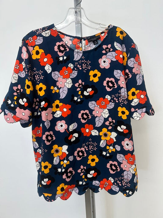Navy Floral Scalloped Top