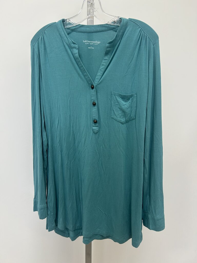 Teal Henley Top with Pocket
