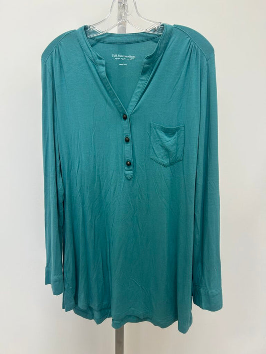 Teal Henley Top with Pocket