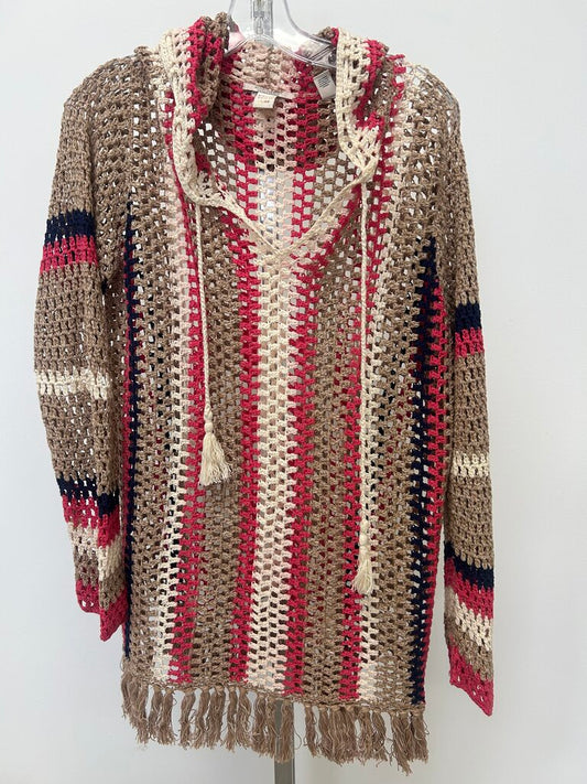 Striped Crochet Fringed Hoodie