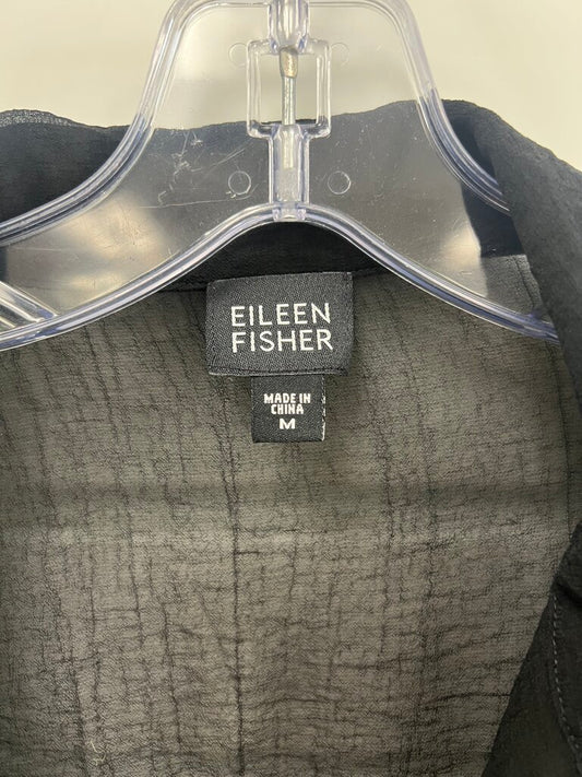 Eileen Fisher Black Sheer Voile Open Front Duster — Size M
