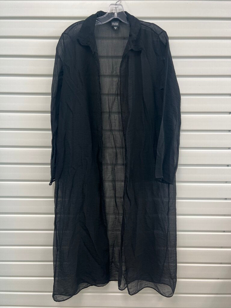 Eileen Fisher Black Sheer Voile Open Front Duster — Size M