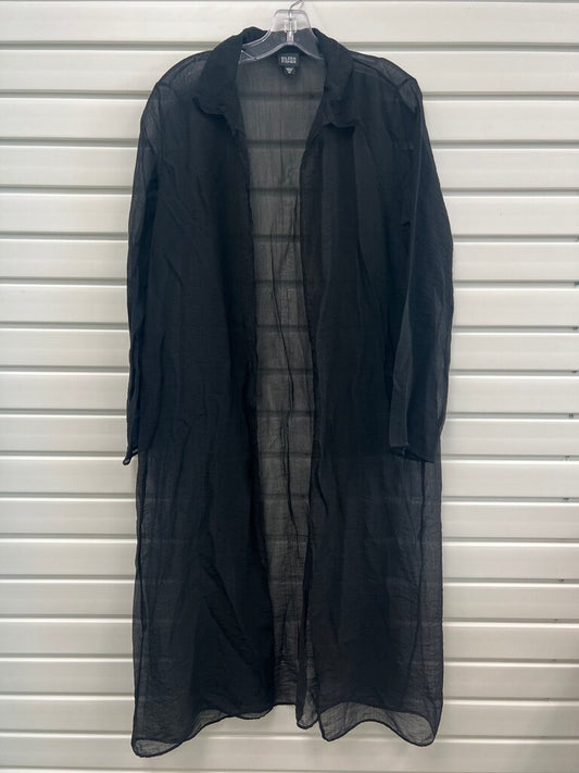Eileen Fisher Black Sheer Voile Open Front Duster — Size M