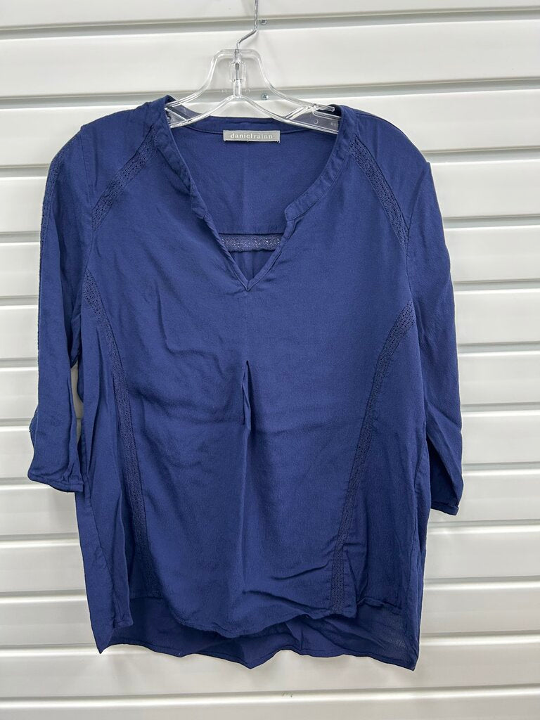 Daniel Rainn Navy Crochet Lace Trim Blouse, Size L