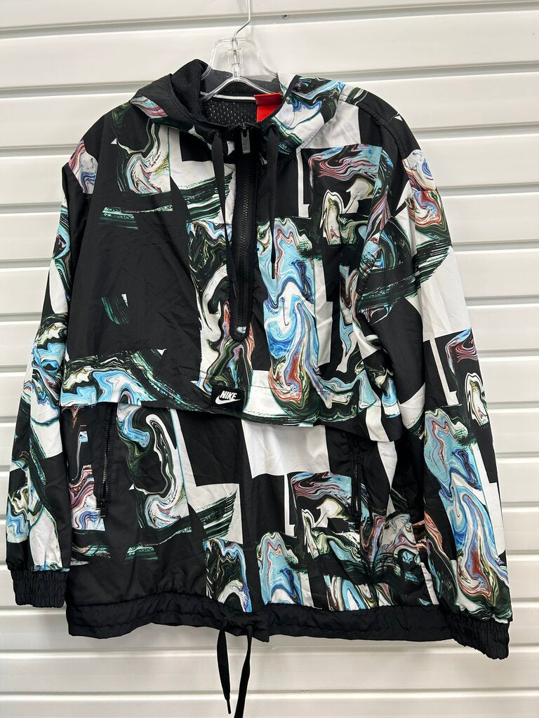 Nike Cropped Windbreaker Hoodie, Marbled Abstract Print, Size XL