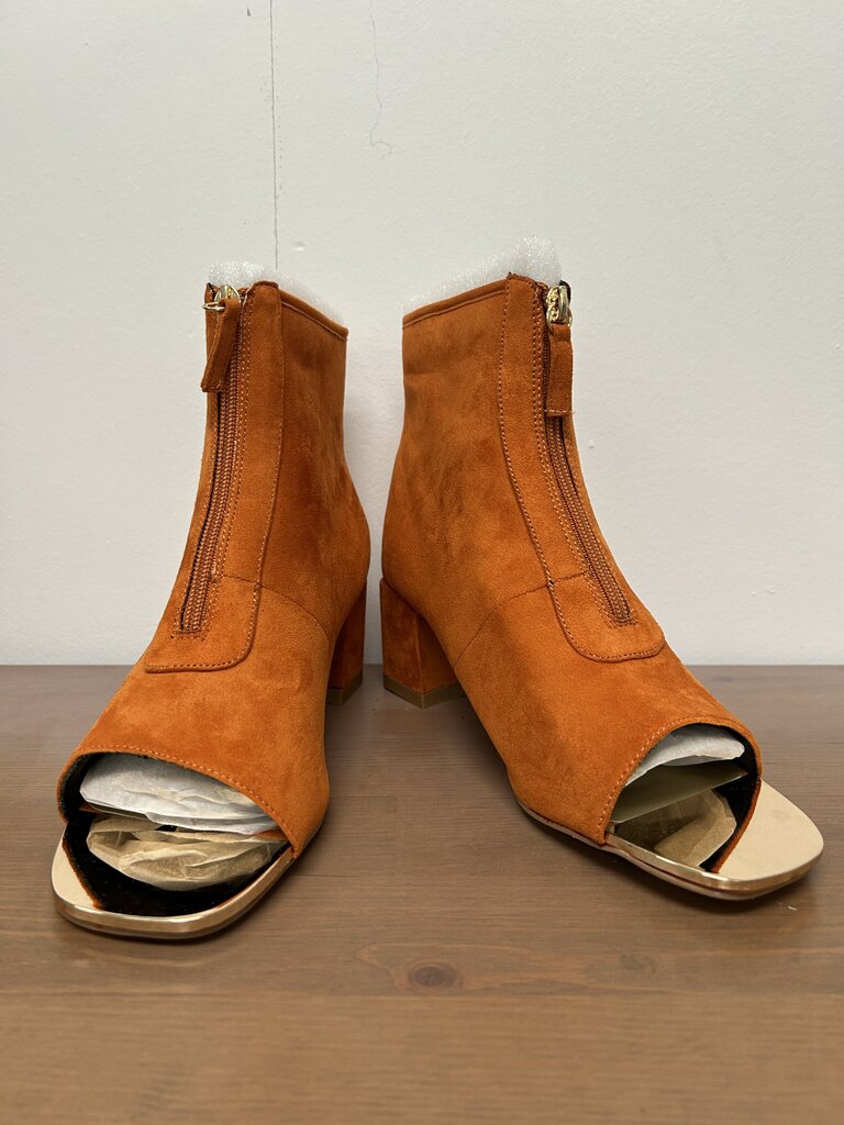 Bellini Orange Suede Open-Toe Booties w/ Gold Cap - New
