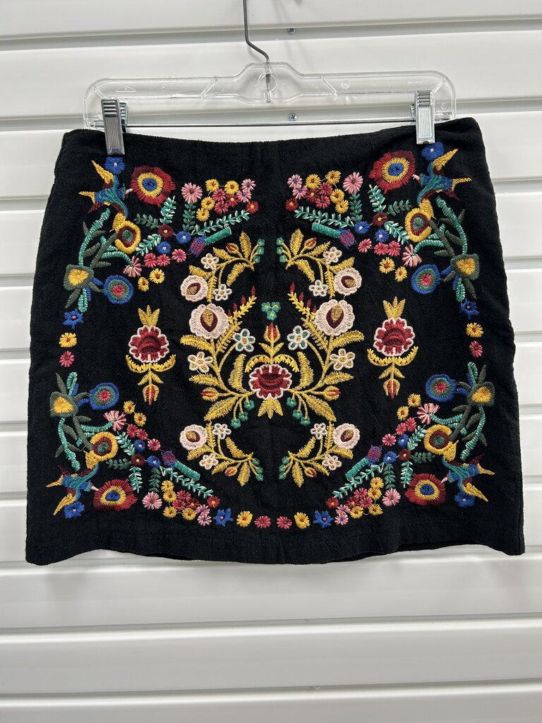 Umgee Embroidered Floral Black Mini Skirt