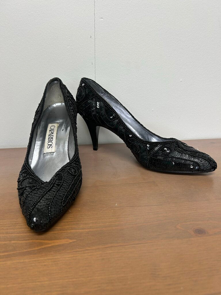 Caparros Black Beaded Sequin Evening Pumps