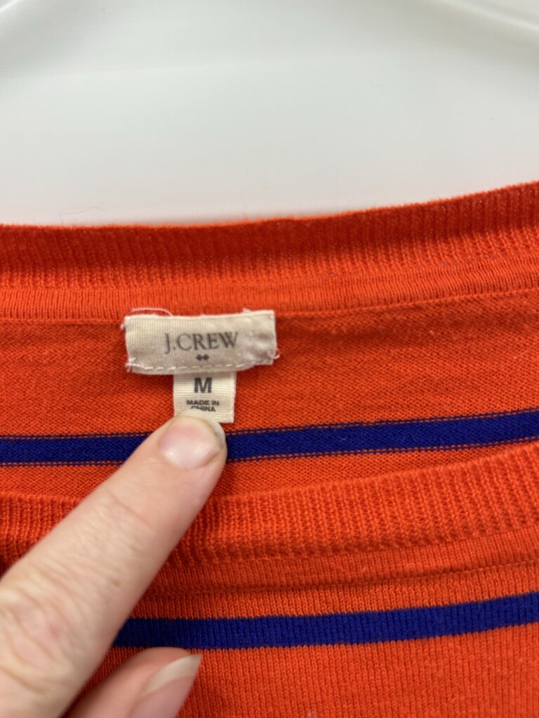 J.Crew orange and navy striped boatneck sweater