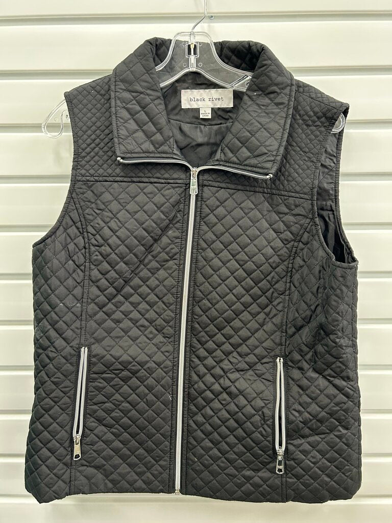 Black Rivet Quilted Zip Vest