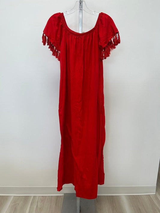Red Bohemian Maxi Dress with Tassels