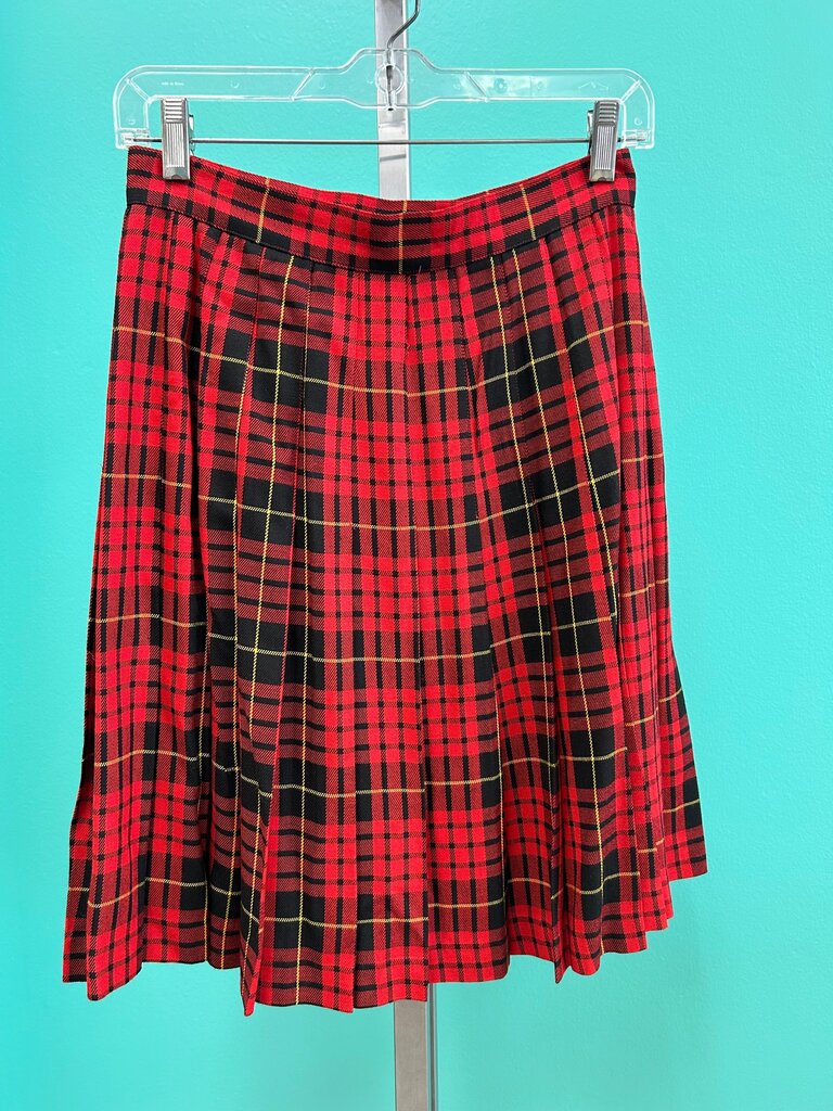 Red Plaid Pleated Skirt