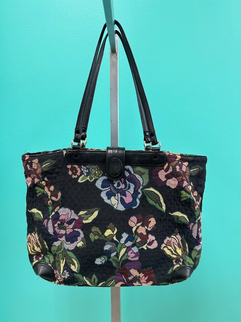 Floral Print Black Tote Bag