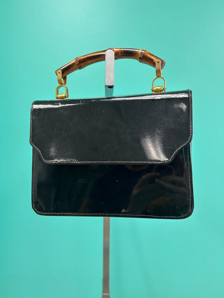 Vintage Black Bamboo Handle Handbag