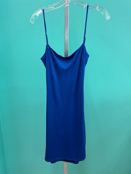 Royal blue cowl-neck cami slip dress
