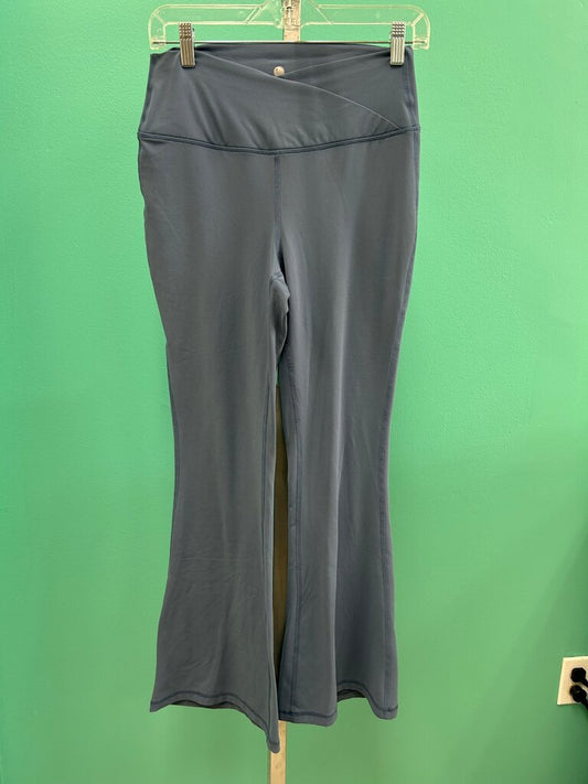 slate-blue crossover-waist flare legging