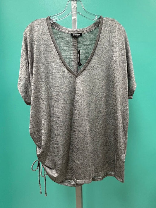 Express Grey V-Neck Top Cinched Detail